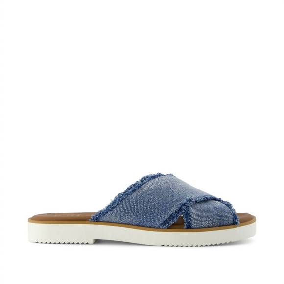 NEW TOMS women's mae crossover slide sandal in dark sky textured demin/fray - Picture 1 of 3